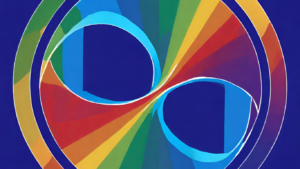 An interpretive graphic of the communication exchange using blue background and expansion of rainbow primary colors. Intersecting and overlapping circles represent the flow of information, feeling, and other cues.