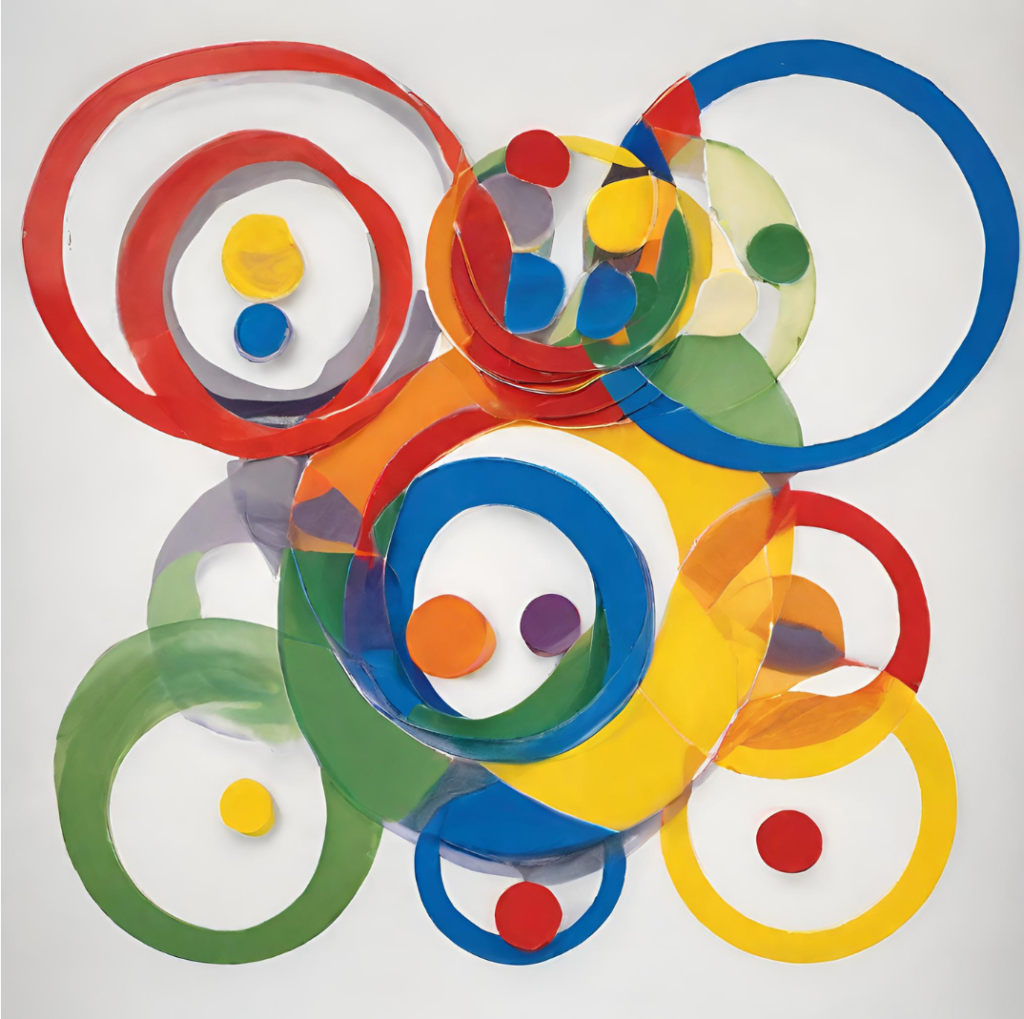 Circles, bubbles, and pods overlap and intersect yet are distinct as their own primary color and texture.