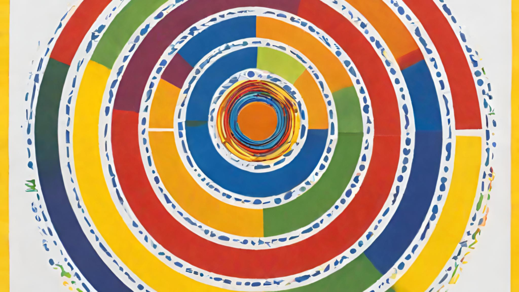 Concentric circles of alternating and overlapping primary colors.