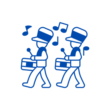 Illustration of two marching band drummers.