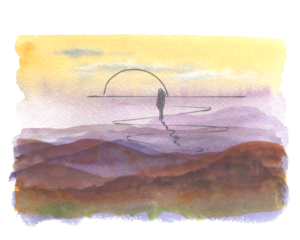 lavender watercolor sunset landscape
