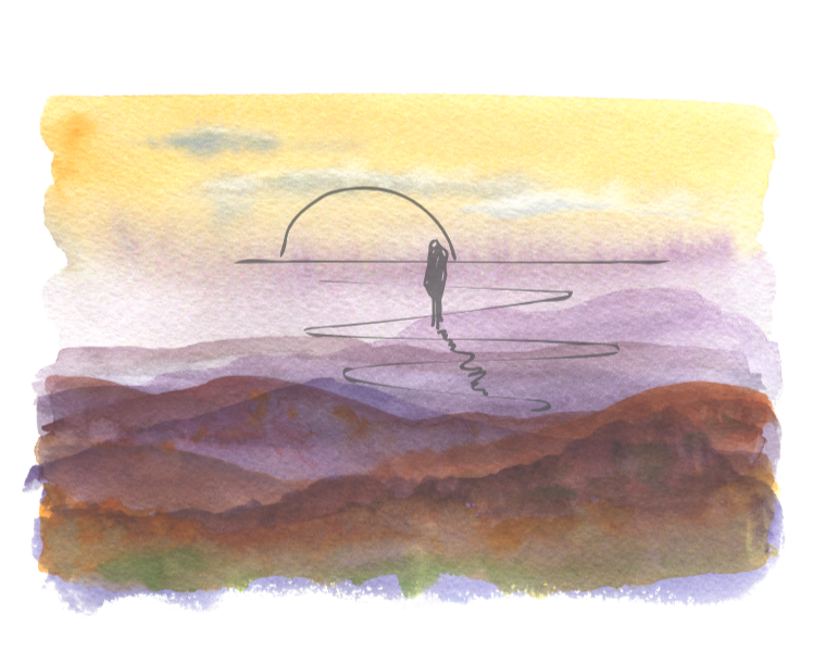 lavender watercolor sunset landscape