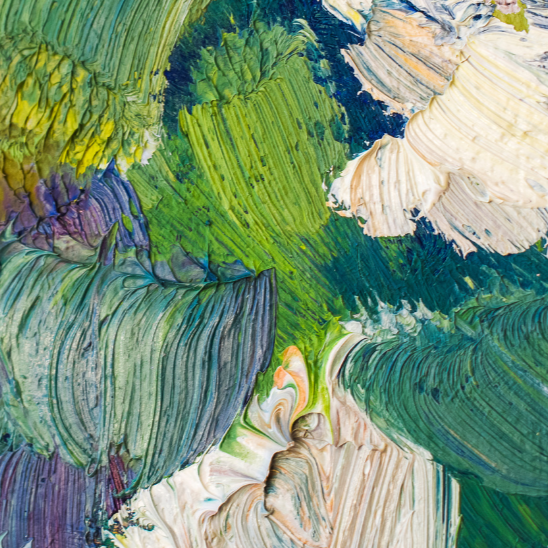 abstract oil canvas of blues and greens