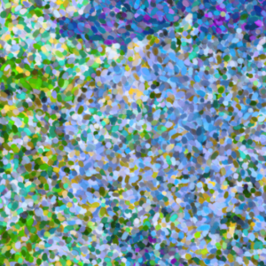 abstract paint canvas, splotches of greens, blues, purples, and white