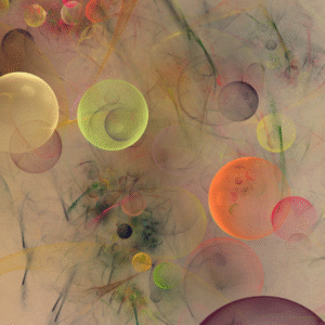 abstract bubbles. translucent glow. yellow, gold, orange, purple, green