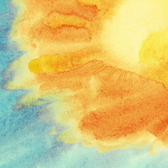 abstract watercolor, sunlight fading into blue
